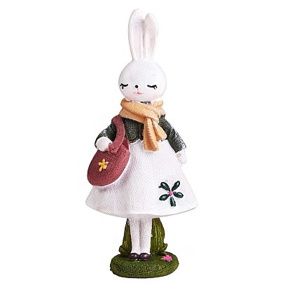Statue de lapin debout en résine sculpture de lapin figurine de lapin de table pour la décoration de la maison de table de jardin de pelouse (blanc)