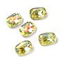 Light AB Style Glass Cabochons, Pointed Back & Back Plated, Faceted, Rectangle Octagon