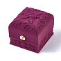 Cajas de joyería de anillo de terciopelo con patrón de flor rosa, con tela y plastico, Rectángulo