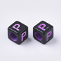 Opaque Acrylic Beads, Horizontal Hole, Cube with Random Initial Letter