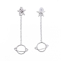 304 Stainless Steel Chain Tassel Earrings, with Ear Nuts, Star with Planet