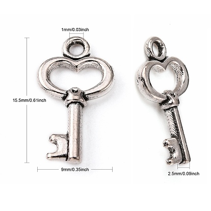 Gifts Ideas for Her Tibetan Style Alloy Charms, Lead Free and Cadmium Free, Skeleton Key, 15.5x9x2.5mm, Hole: 1mm