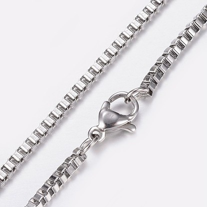 201 Stainless Steel Box Chain Necklaces, with Lobster Claw Clasp