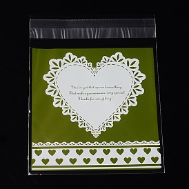 Rectangle OPP Cellophane Bags, with Heart Pattern, 14x9.9cm, Bilateral Thickness: 0.07mm, about 95~100pcs/bag