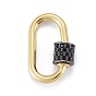 Brass Micro Pave Cubic Zirconia Screw Carabiner Lock Charms, for Necklaces Making, Oval