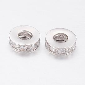 Micro cuivres ouvrent zircone cubique perles européennes, Perles avec un grand trou   , plat rond