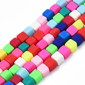 Handmade Polymer Clay Beads Strands, Cube