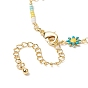 Brass Flower Link Chain Bracelet with Seed Beaded for Women
