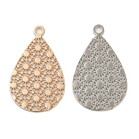 Rack Plating Brass Filigree Pendants, Long-Lasting Plated, Teardrop Charms