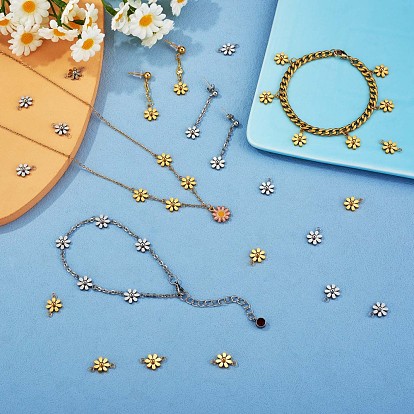 12 pcs 430 charmes de connecteur de petite fleur en acier inoxydable, pendentif marguerite en métal pour bijoux boucle d'oreille bracelet fabrication à la main, avec boucle ouverte