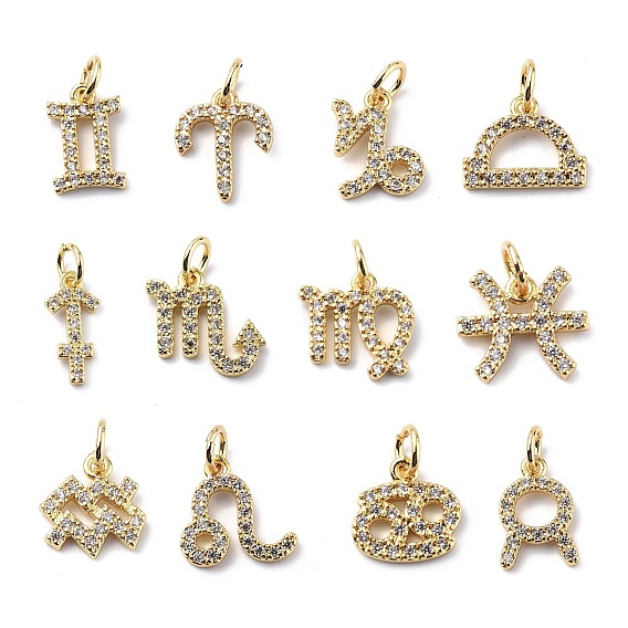 Micro cuivres ouvrent charmes de zircons, charme douze constellations, avec des anneaux de saut, réel 18 k plaqué or
