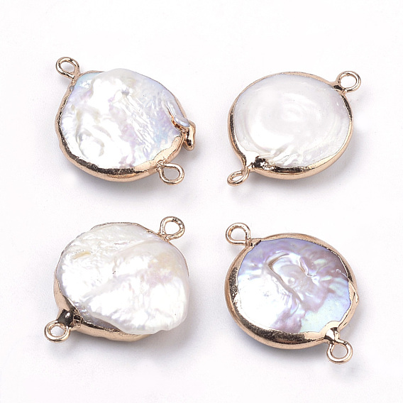 Eslabones / conectores de perlas keshi de perlas barrocas naturales chapadas, con fornituras de hierro, Plano Oval