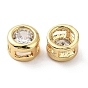 Rack Plating Brass Micro Pave Clear Cubic Zirconia Slide Charms, 
Long-Lasting Plated, Flat Round