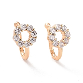 Clear Cubic Zirconia Ring Cuff Earrings, Brass Non-piercing Jewelry for Women