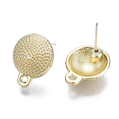 Surface Asperities Alloy Stud Earring Findings, with Loop and Steel Pin, Half Round with Plastic Protective Sleeve