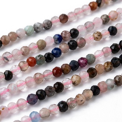 Natural Mixed Stone Beads Strands, Faceted, Round