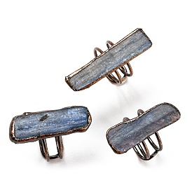 Anillos ajustables rectangulares de cianita/cianita/disteno natural, anillo de dedo de estaño de cobre rojo, sin plomo y cadmio