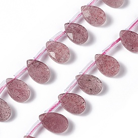 Natural Strawberry Quartz Beads Strands, Top Drilled Beads, Faceted, Teardrop