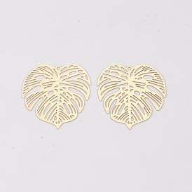Brass Pendants, Tropical Leaf Charms, Etched Metal Embellishments, Long-Lasting Plated, Monstera Leaf