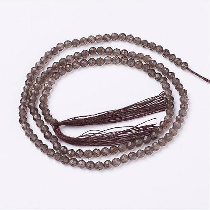 Natural Smoky Quartz Beads Strands, Heated & Dyed, Faceted, Round