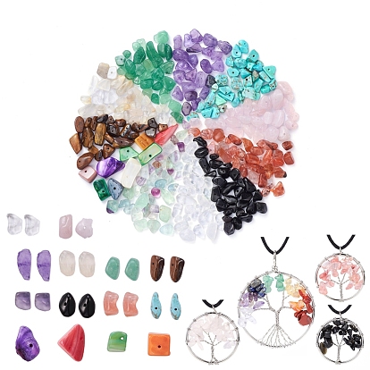 DIY Jewelry Set Making, with Gemstone Chip Beads, Freshwater Shell Chips Beads, Tibetan Style Alloy Findings, Brass Jump Ring & Earring Hook, Iron Eye Pin & Head Pin, Elastic Crystal Thread