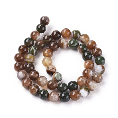 Natural Striped Agate/Banded Agate Beads Strands, Dyed & Heated, Round