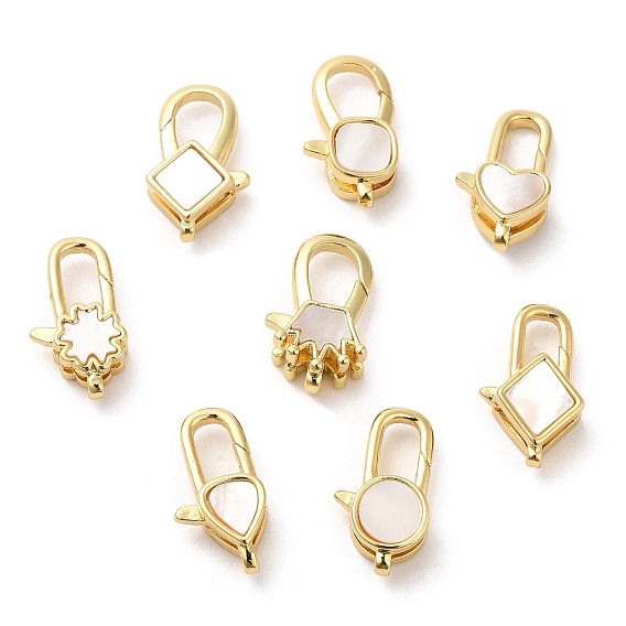 Rack Plating Brass Lobster Claw Clasps, with Shell, Cadmium Free & Lead Free, Real 18K Gold Plated, Long-Lasting Plated