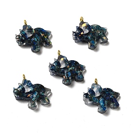 Transparent Resin Pendants, Triceratops Dinosaur Charms, with Natural Opal and Dyed Imperial Jasper, Golden