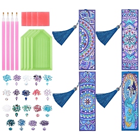 DIY 5D Diamond Painting Bookmarks, with Tray Plate, Drill Point Nails Tools, DIY Tassel Bookmark Gift, for Embroidery Arts Crafts