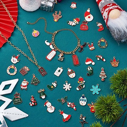 40 piezas colgantes de esmalte de aleación navideña, con diamante de imitación, Papá Noel y copo de nieve y árbol de Navidad y renos/ciervo, para joyería, arete, fabricación de regalos, artesanía, decoración de vacaciones, decoración