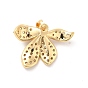 Brass Micro Pave Clear Cubic Zirconia Pendants, with Glass, Flower