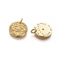 Brass Rough Surface Charms, with Micro Pave Cubic Zirconia and Jump Rings, Flat Round with Evil Eye
