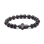 Energy Power Cross Beads Stretch Bracelets Set for Men Women, Natural Wood & Synthetic Turquoise(Dyed) & Synthetic Hematite & Natural Lava Rock Beads Bracelets