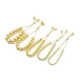 Rack Plating Brass Round Bead Slider Bracelets for Women, Long-Lasting Plated, Nickel Free & Lead Free