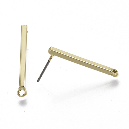 Smooth Surface Iron Stud Earring Findings, with Loop and Steel Pin, Cuboid