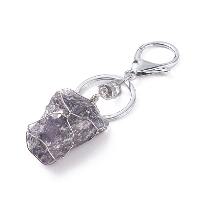 Natural Stone Keychain, with Alloy Split Key Rings and Eco-Friendly Copper Wire