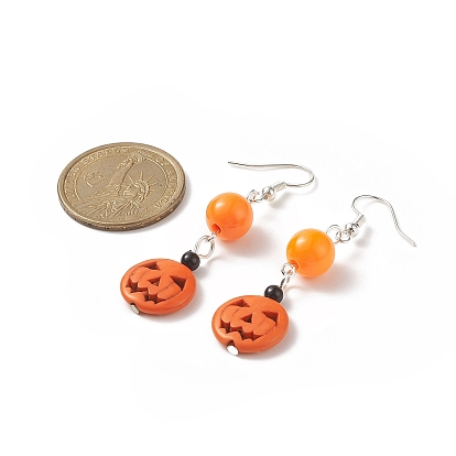 Boucle d'oreille pendante turquoise synthétique jack-o'-lanterne citrouille d'halloween, boucle d'oreille en perles acryliques pour femmes