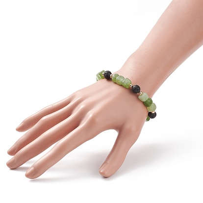 Bracelet extensible cube de dolomite naturelle et pierre de lave, bijoux de pierres précieuses d'huile essentielle pour les femmes