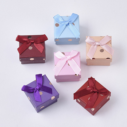 Cardboard Ring Boxes, with Bowknot and Sponge Inside, Square