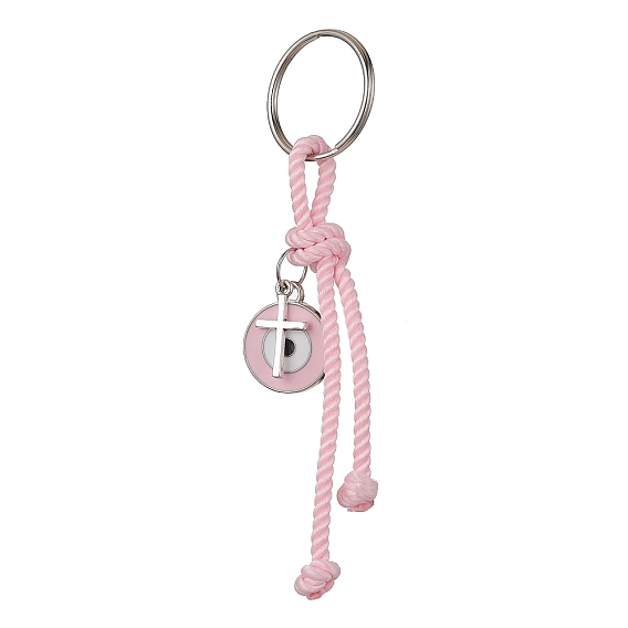 Porte-clés pendentifs en émail en alliage de zinc croix et mauvais œil, avec cordon en polyester et anneau fendu en fer