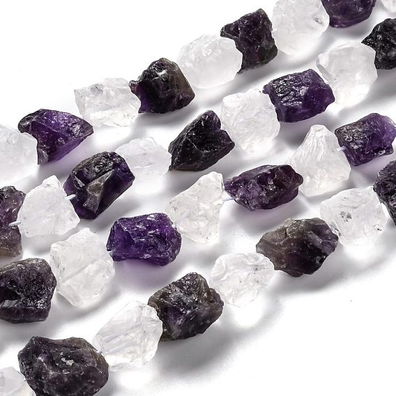 Brins bruts de perles de cristal de quartz naturel et d'améthyste, nuggets