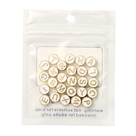 26Pcs 26 Style Alloy Enamel Beads, Cadmium Free & Lead Free, Light Gold, Flat Round with Alphabet