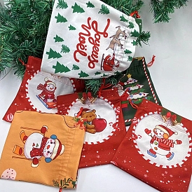 Рождественские мешочки с кулиской из ткани с принтом, прямоугольные подарочные пакеты для хранения, принадлежности для рождественской вечеринки