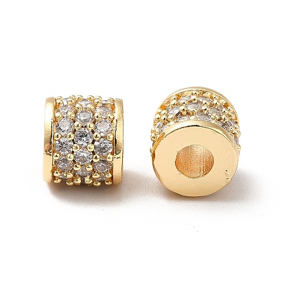 Brass Micro Pave Cubic Zirconia Beads, Real 18K Gold Plated, Column