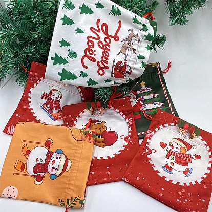 Bolsas de tela con estampado navideño, bolsas de almacenamiento de regalo rectangulares, suministros de fiesta de navidad