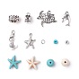 Conjuntos de joyas de bricolaje tema océano, con cuentas de turquesa sintéticos, colgantes y cuentas de aleación, hornear bolas de semillas de vidrio de pintura, tortuga marina y estrella de mar y delfín y sirena