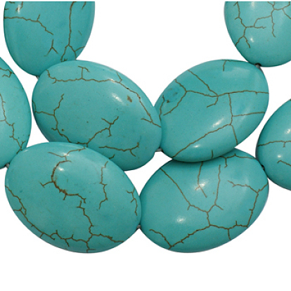 Синтетические шарики Говлит, окрашенные, овальные, бирюзовые, 35x25 мм, отверстие : 1 мм