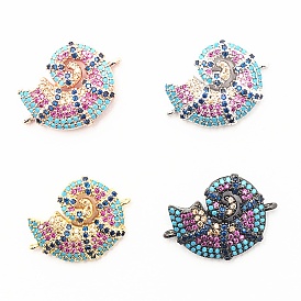 Metal Pave Colorful Cubic Zirconia Connector Charms, Conch Shell Links
