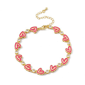 Bracelets en laiton micro pavé de zircone cubique, bracelet chaîne à maillons coeur style émail pour femme, avec rallonge de chaîne et fermoir mousqueton