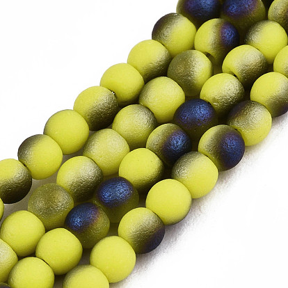 Frosted Electroplate Glass Beads Strands, Half Plated, Round